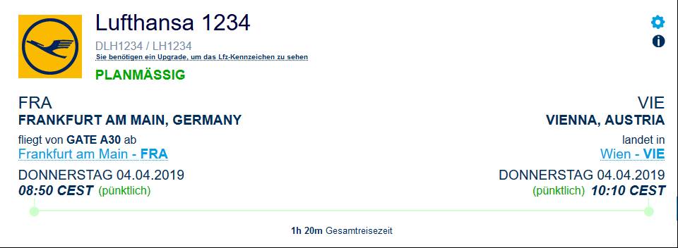 Screenshot vom Online-Flugtracker